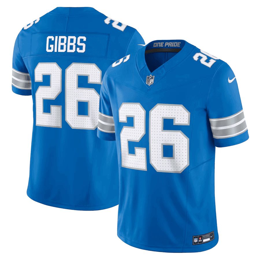 Men Detroit Lions 26 Gibb Blue 2024 Nike Vapor Limited NFL Jersey